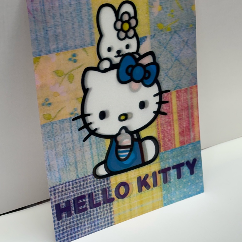 Hello Kitty 3D Effect Poster Cute Pink Cartoon Wall Art 12x16